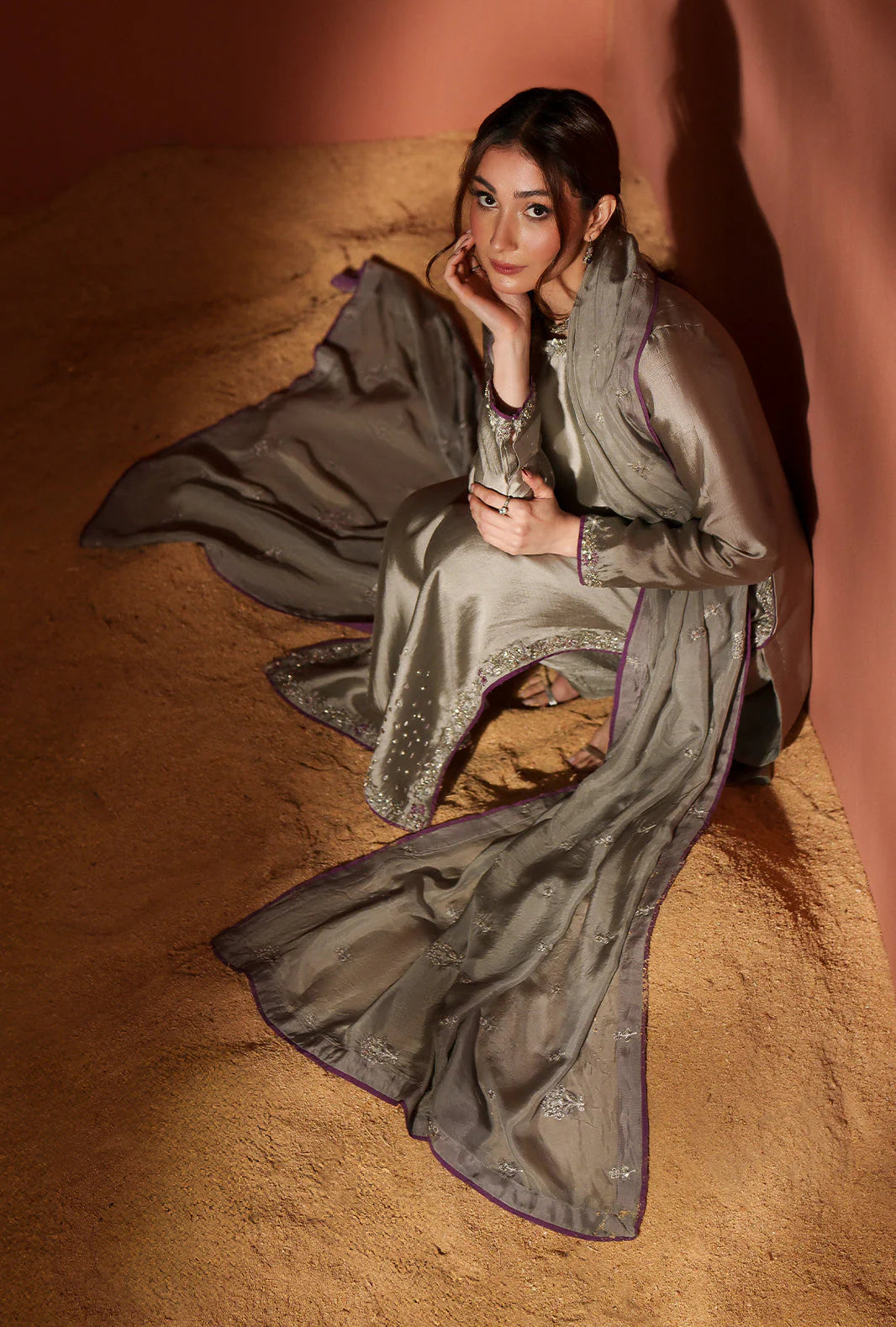 Luxury Silk Embroidered 3 Piece Suit