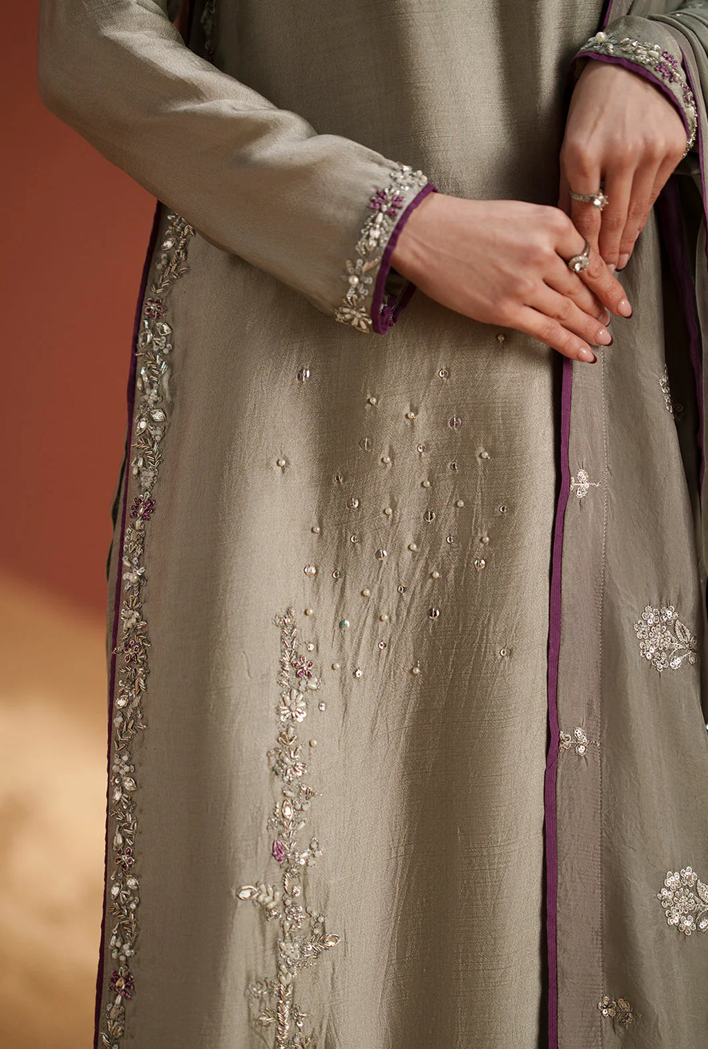 Luxury Silk Embroidered 3 Piece Suit