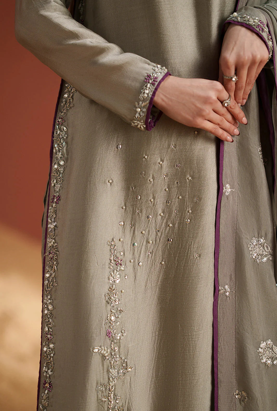 Luxury Silk Embroidered 3 Piece Suit