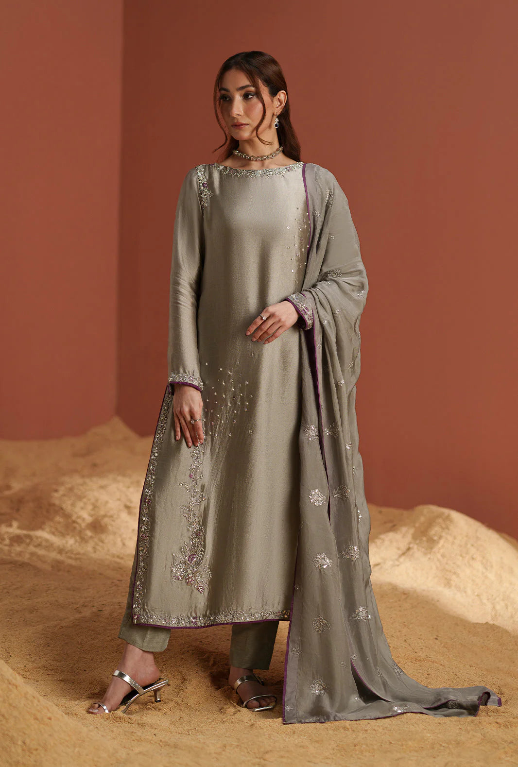 Luxury Silk Embroidered 3 Piece Suit