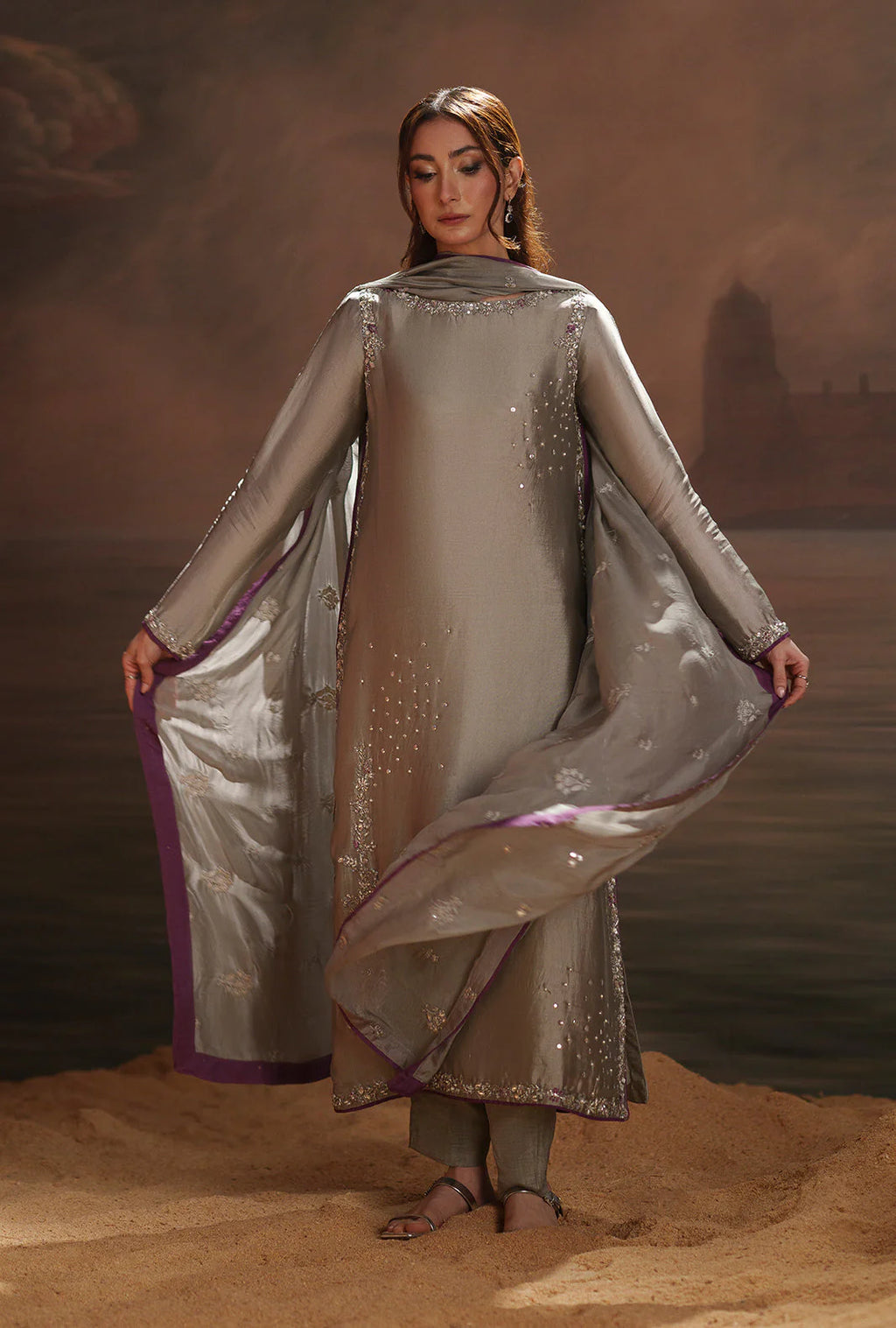 Luxury Silk Embroidered 3 Piece Suit