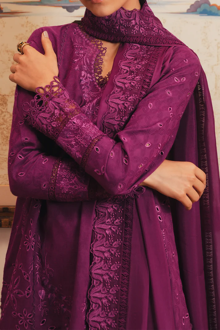 Embroidered 3 Piece Suit – Royal Plum
