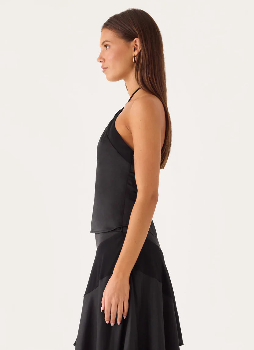 Black Satin Halter Neck Top
