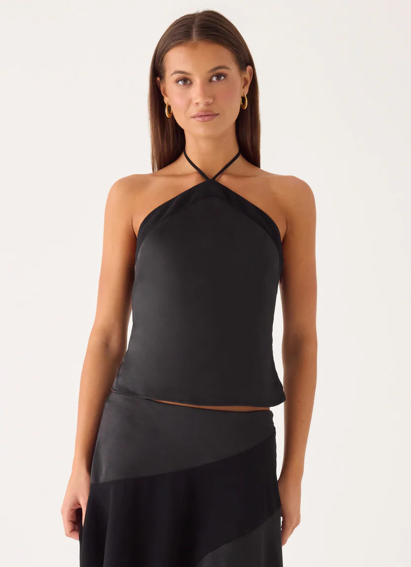 Black Satin Halter Neck Top