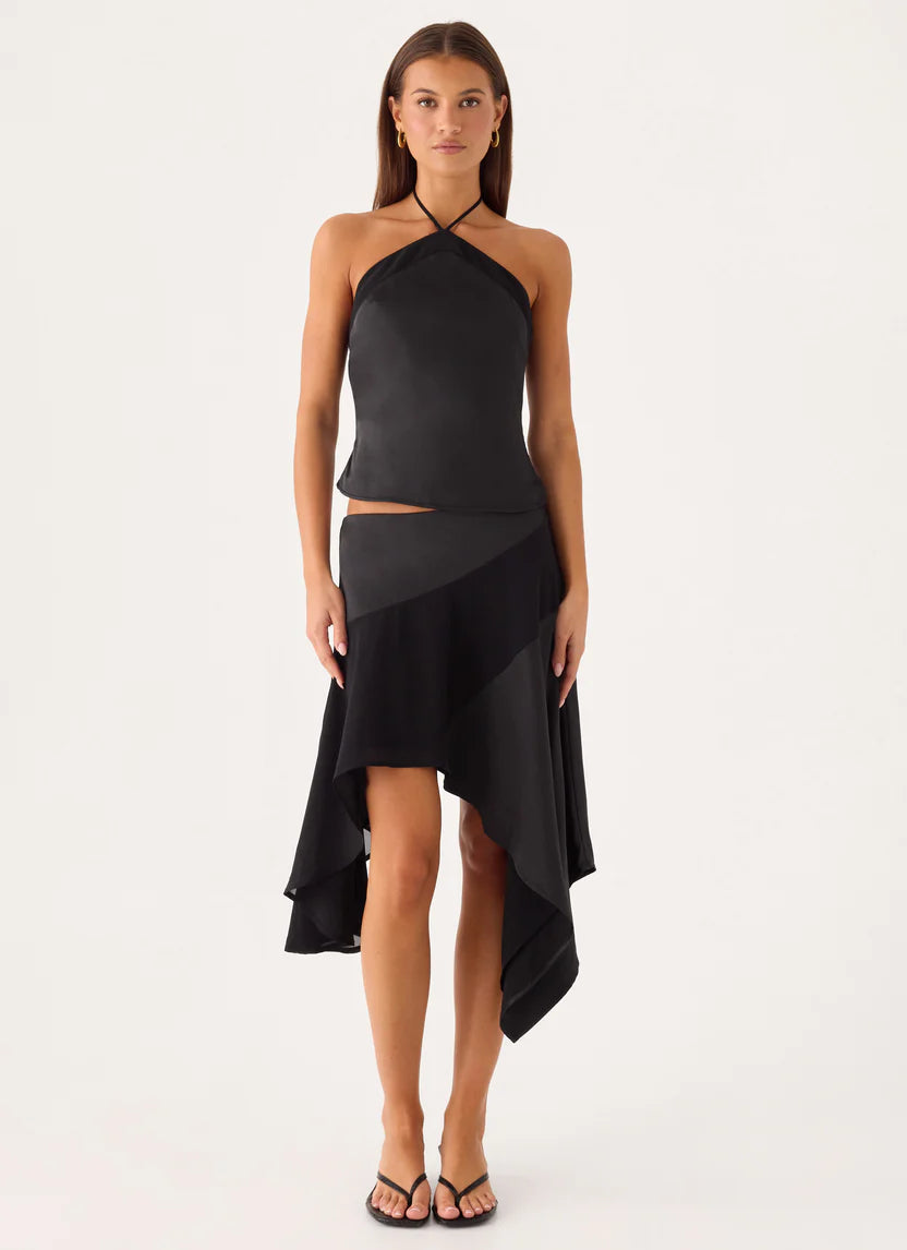 Black Satin Halter Neck Top