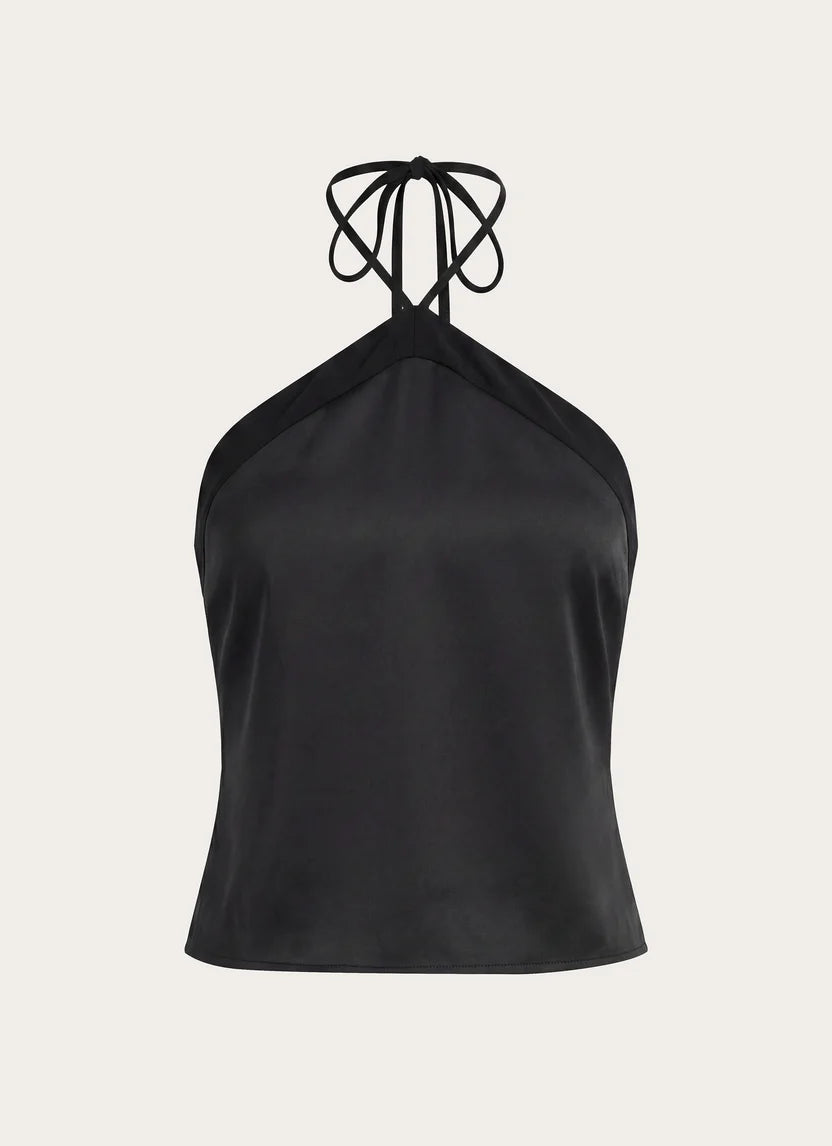 Black Satin Halter Neck Top