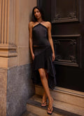 Black Satin Halter Neck Top
