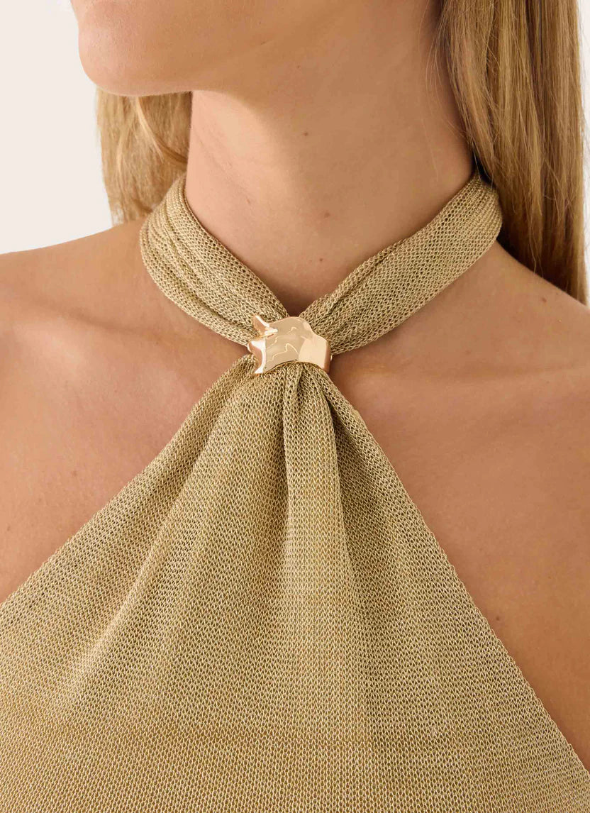 Gold Halter Neck Crop Top