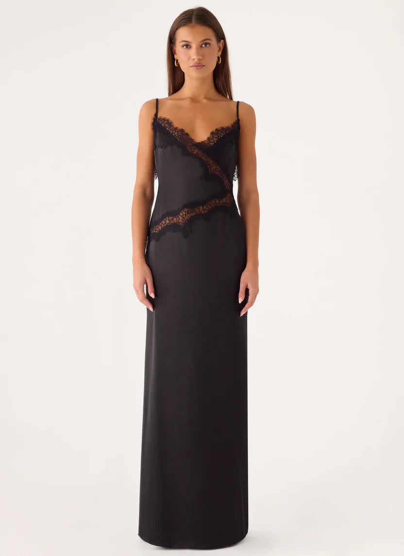 Black Satin Maxi Dress
