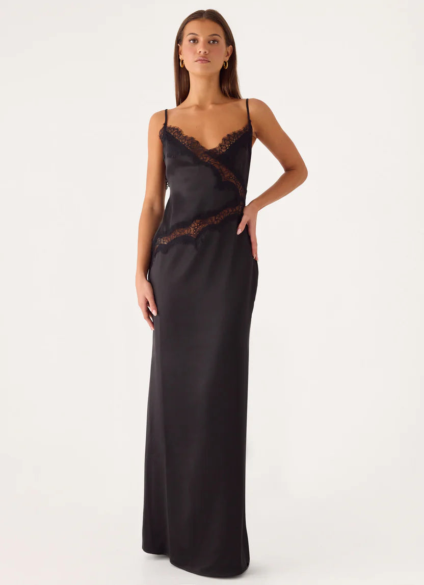 Black Satin Maxi Dress