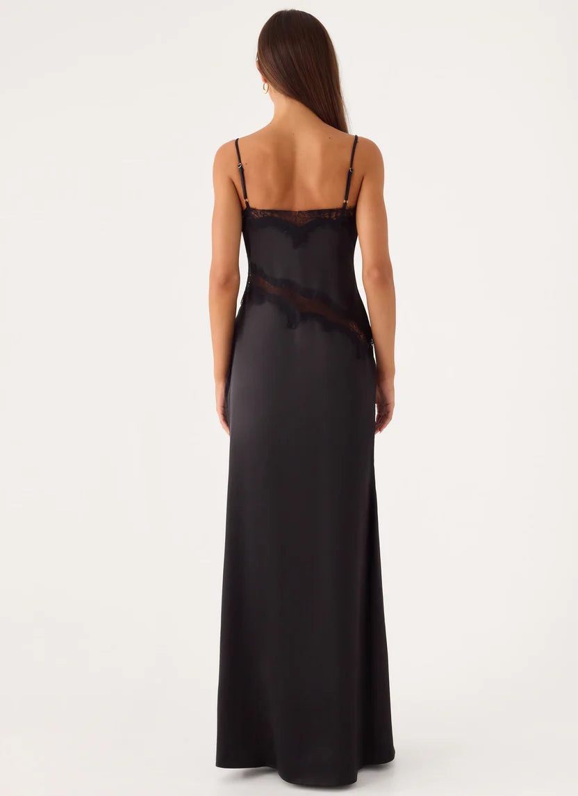 Black Satin Maxi Dress