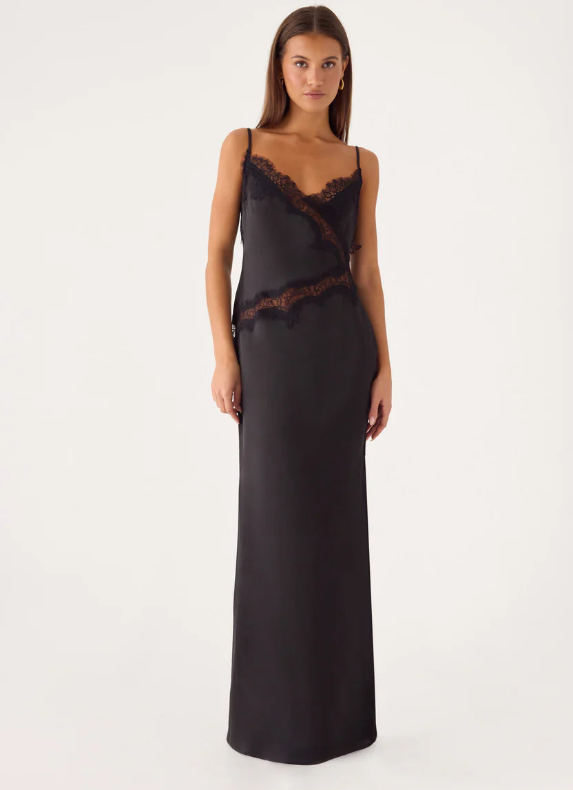 Black Satin Maxi Dress
