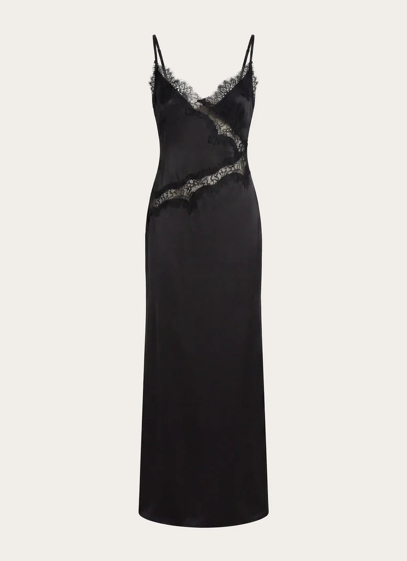 Black Satin Maxi Dress