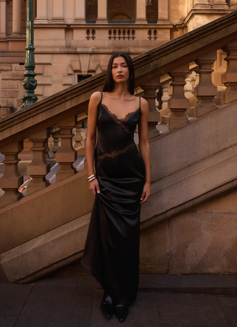 Black Satin Maxi Dress